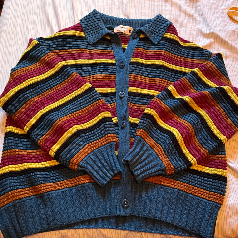 XL/XXL Back Beat Co. Slouchy striped button up sweater with collar